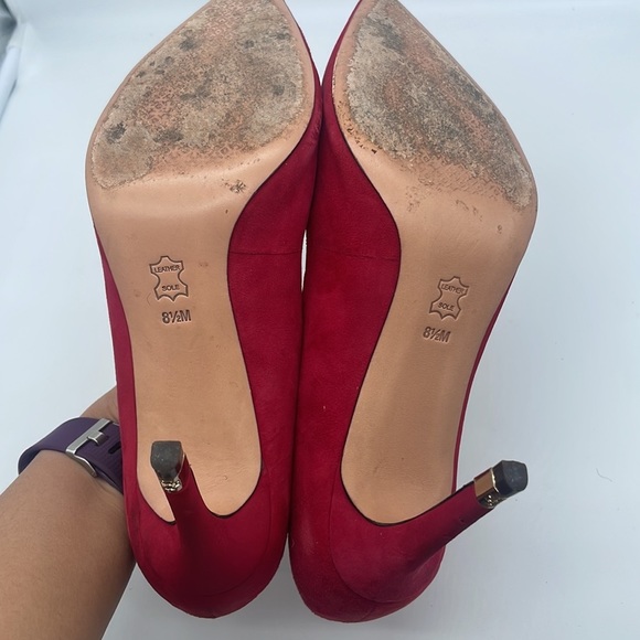 Tory Burch Red/ Kir Royal Suede leather Greenwich pump 85mm 8.5 - Picture 6 of 8